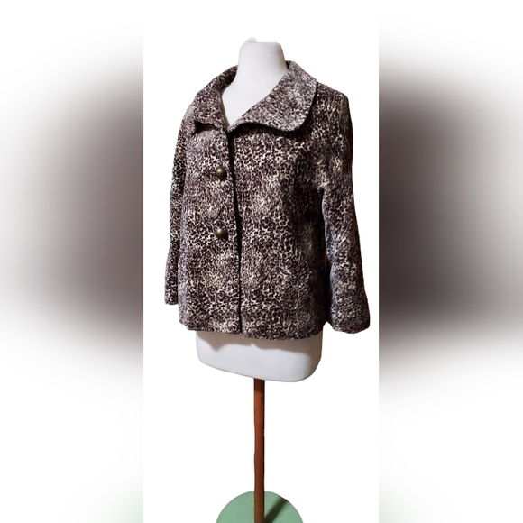 Talbots Petites 10p Jacket Coat Leopard Print Outerwear Woman Peacoat Bu… - Picture 2 of 5